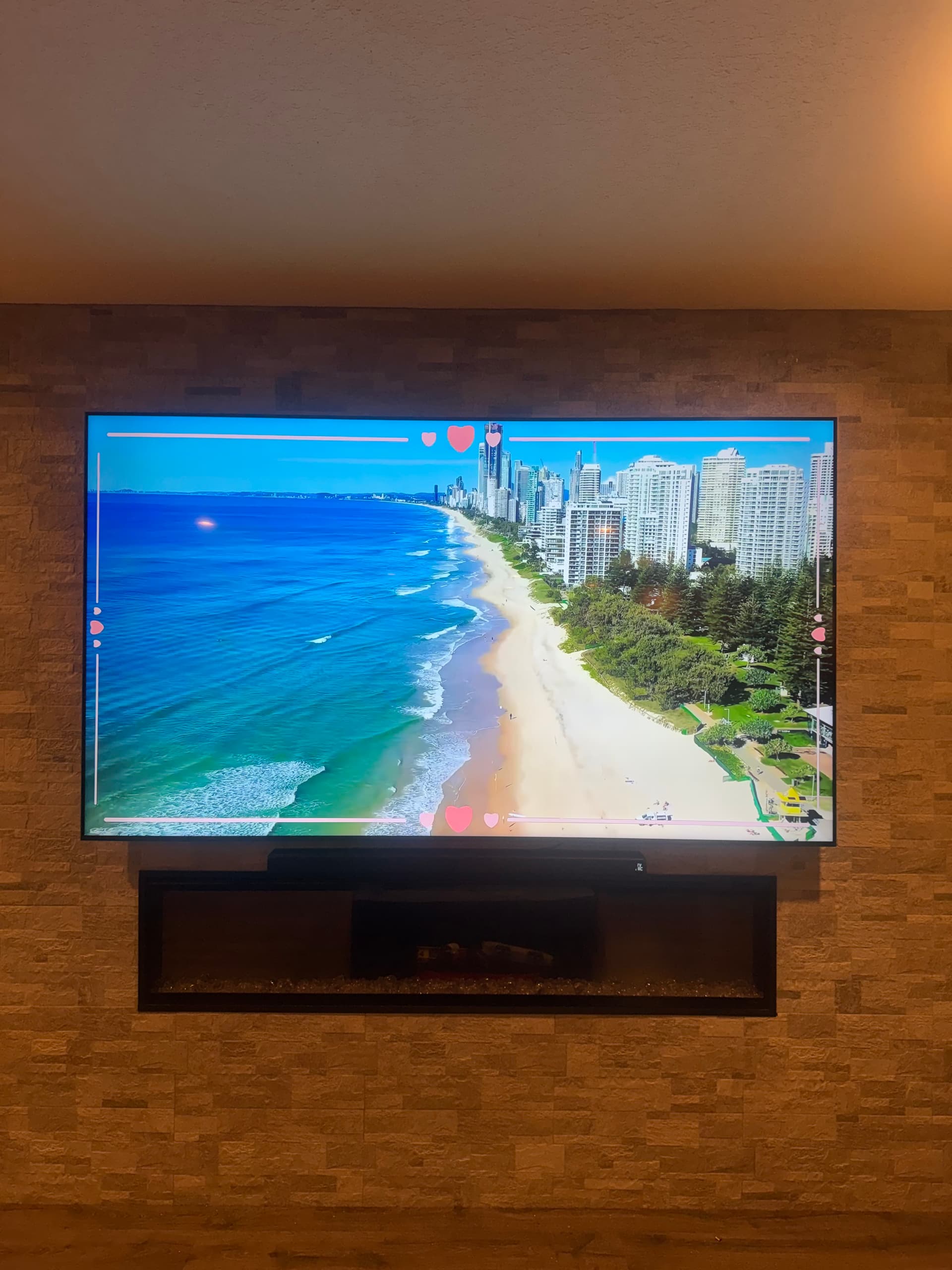 Stone-Wall TV Mount with Soundbar — The Ridges, Weston